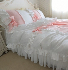 Flickor Koreansk Kawaii Sängset Princess Söt Rosa Bowknot Påslakan 4 Delar