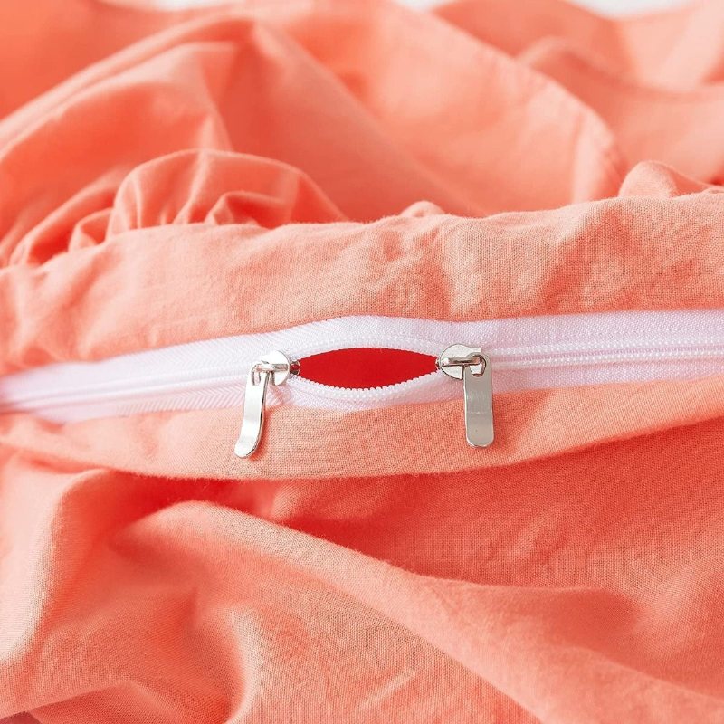Girls Princess Sängkläder Set 3 Lager Korall Orange Volang Med Vit Spets Och Veckad Patckwork Design Påslakan Set