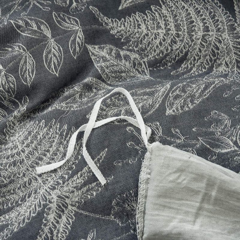 Grå Sängkläder Set Twin Påslakan 3st Vintage Och Farmhouse Jacquard Tropical Plam Leaves 100% Tvättad Bomull 800 Trådantal Grå Och Vit