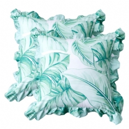 Green Leaves Kudd Shams Med Volanger Set Om 2