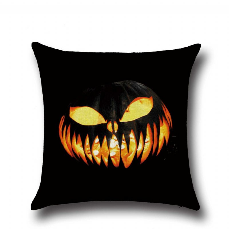Halloween Horrible Pumpkin Ljusmönster Örngott Bomull Linne Kuddfodral