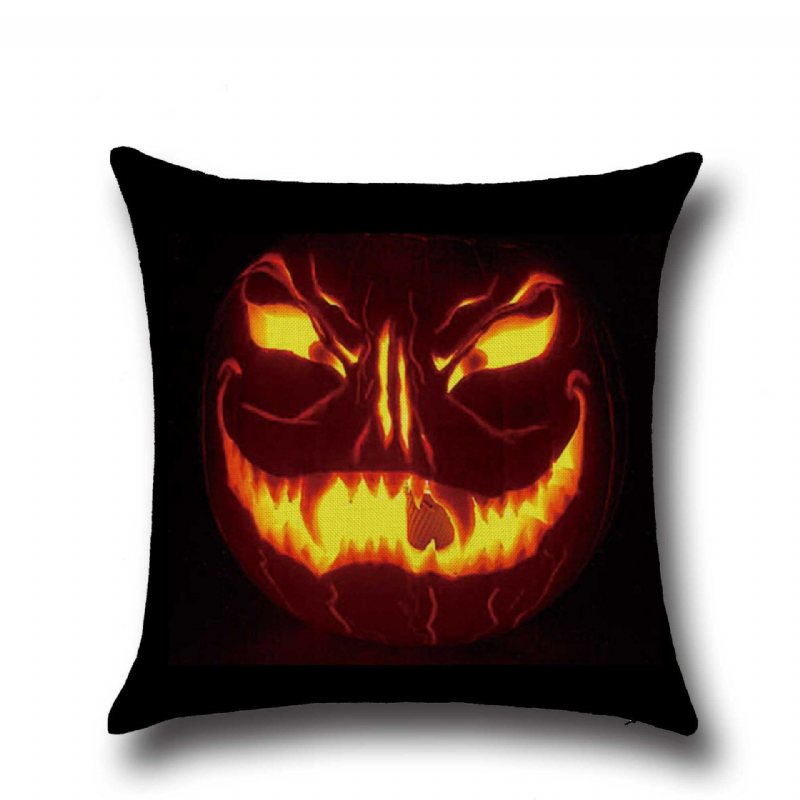 Halloween Horrible Pumpkin Ljusmönster Örngott Bomull Linne Kuddfodral
