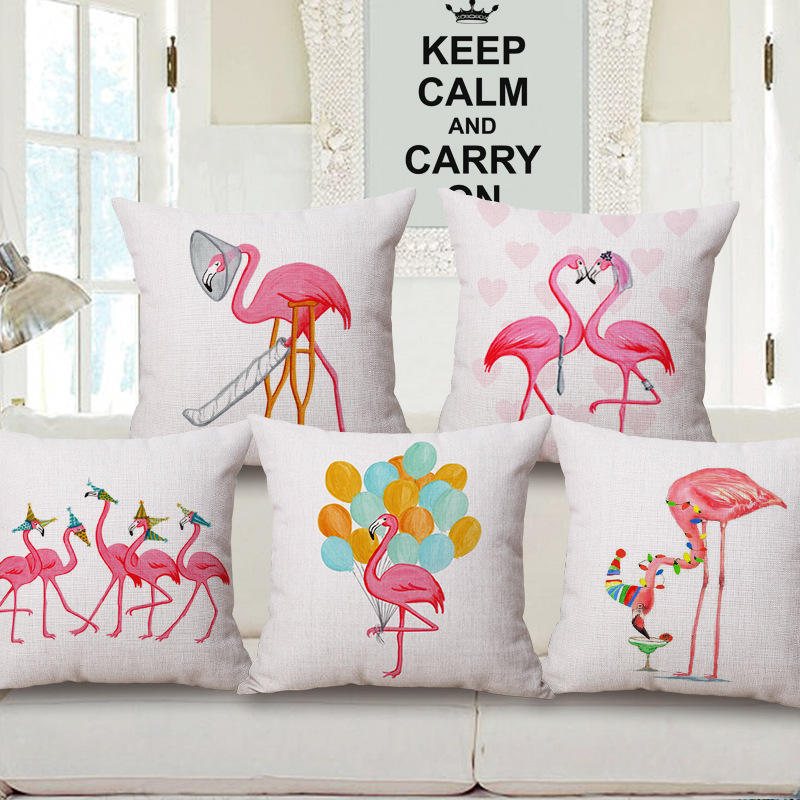 Honana Wx-d2 45x45cm Vintage Flamingos Bomull Linne Kuddfodral Jul Midjekuddfodral