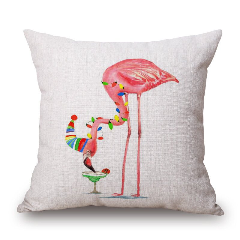 Honana Wx-d2 45x45cm Vintage Flamingos Bomull Linne Kuddfodral Jul Midjekuddfodral