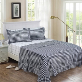 Houndstooth Sängkläder Bomull Lakan Set 4 Delar Med Dragkedjor (svart Och Vitt)