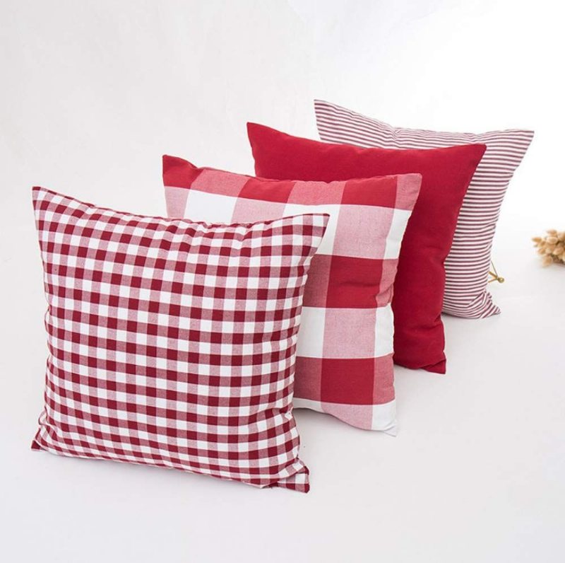 Julkuddfodral Buffalo Pläd Gingham Mönster Dekorativa Kuddar Soffa Kuddfodral Röd Och Vit4 Pack