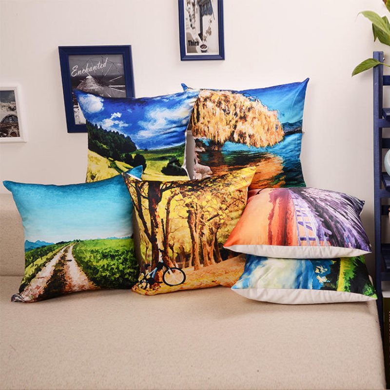 Landskap Oljemålning Kuddfodral Mjuk Soffa Bil Office Ryggkuddfodral
