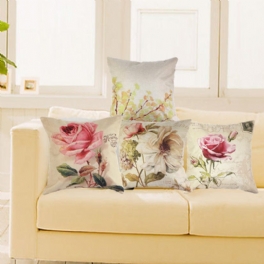 Linne Örngott Fodral Vintage Kastkudde Rose Blommor