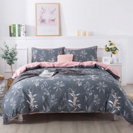 Mörkgrå Blommigt Påslakanset 100 % Bomull 600 Tc Shabby Vintage Farmhouse Sängset Vändbart Dragkedja Påslakan & 2 Örngott