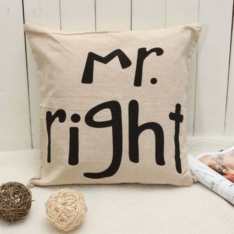 Mr Right Mrs Alltid Rätt Kreativ Signatur Bomull Linne Kuddfodral Sängsoffa Bil Örngott