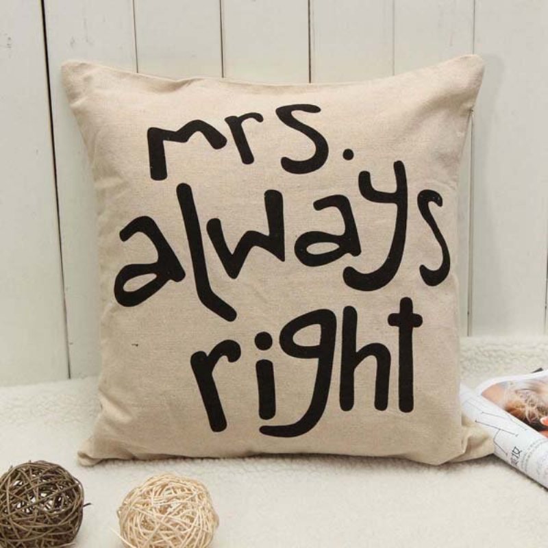 Mr Right Mrs Alltid Rätt Kreativ Signatur Bomull Linne Kuddfodral Sängsoffa Bil Örngott