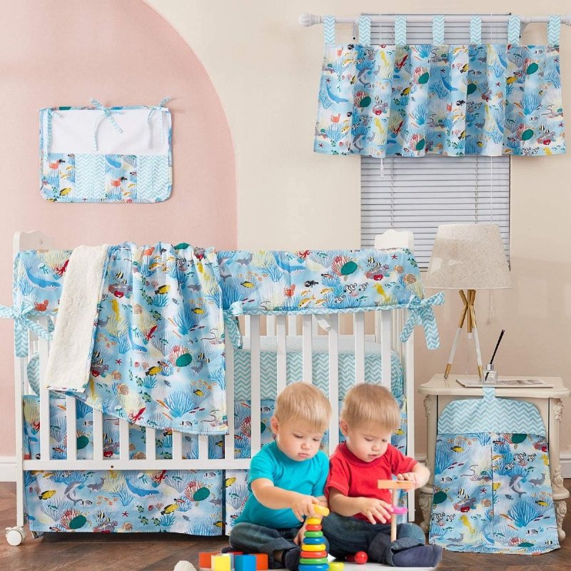 Nautical Coastal Boy's Crib Sängset Oceania Undersea World Coral Fish Print Nursery Set