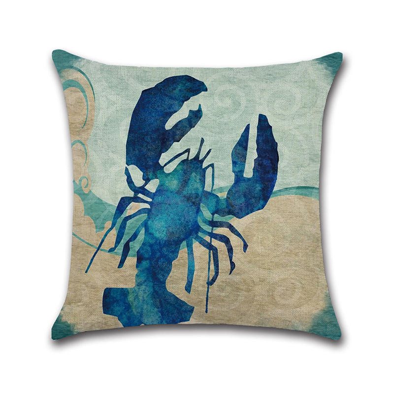 Ocean Octopus Sea House Krabba Tryckt Bomull Linne Kuddfodral Fyrkantig Soffa Bildekor