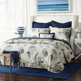 Ocean Täcken Set 100% Bomull Lättvikts Quilt Set Coverlet Set Navy Coastal 2-delad