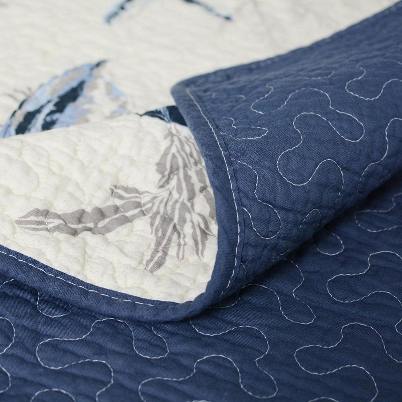 Ocean Täcken Set 100% Bomull Lättvikts Quilt Set Coverlet Set Navy Coastal 2-delad