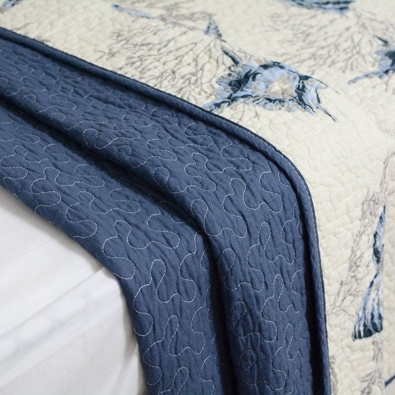 Ocean Täcken Set 100% Bomull Lättvikts Quilt Set Coverlet Set Navy Coastal 2-delad