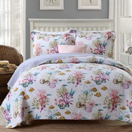 Ocean Täcken Set Nautical Sängkläder Set Queen Size Bed Quilt Set Mjuk Bomull Strandtema 3st