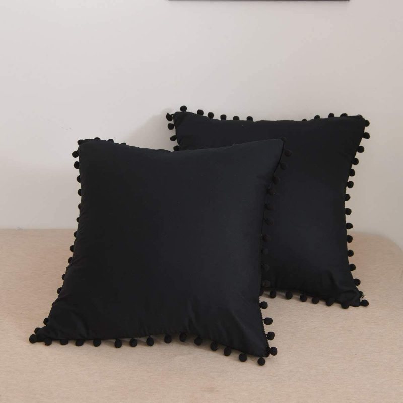 Pompom Euro Sham-fodral 2st Boho-stil Kuddfodral 100 % Tvättad Bomull Vintage Etniska