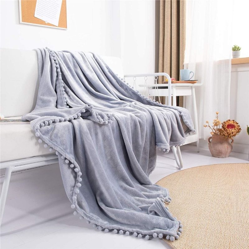 Pompom Slängfilt Mjuk Varm Flanellfilt För Coach Sovrum Multi Resefilt59"x78"
