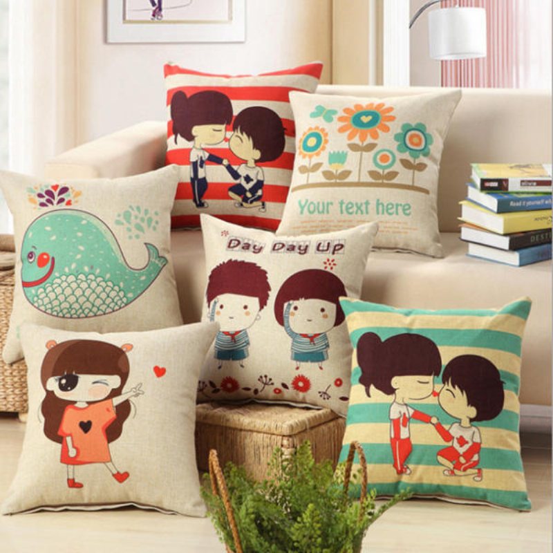 Pure Boys And Girls Series Tryckta Linne Kuddfodral Hemma Soffa