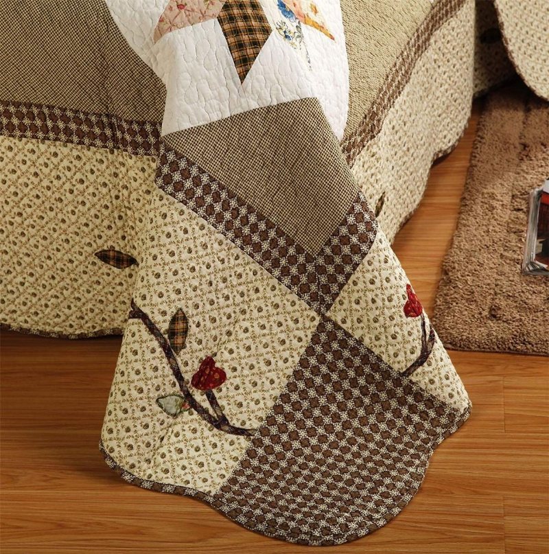Queen Size Luxury Patchwork Quiltat Överkast Bomullstäcken Set