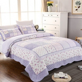 Queen Size Sommartäcken Set Lila Blommig Sängkläder Set Flickor Patchwork Quilt Set 100% Bomull Överkast Set Mors Dag Rea