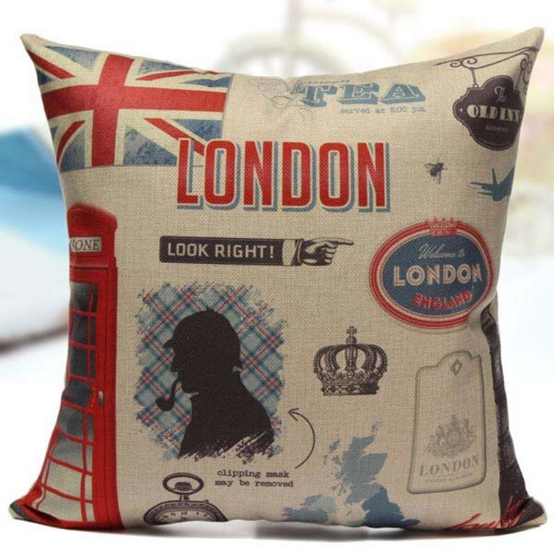 Retro Brittisk Stil Kuddfodral Bomull Linne Heminredning