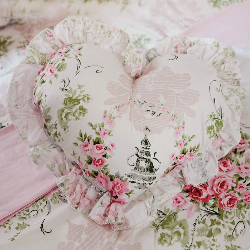 Romantiska Rosa Blommiga Slängkuddar Godis Hjärta Fyrkantig Bäddsoffa 1 St (hjärtkudde) Nyhet!