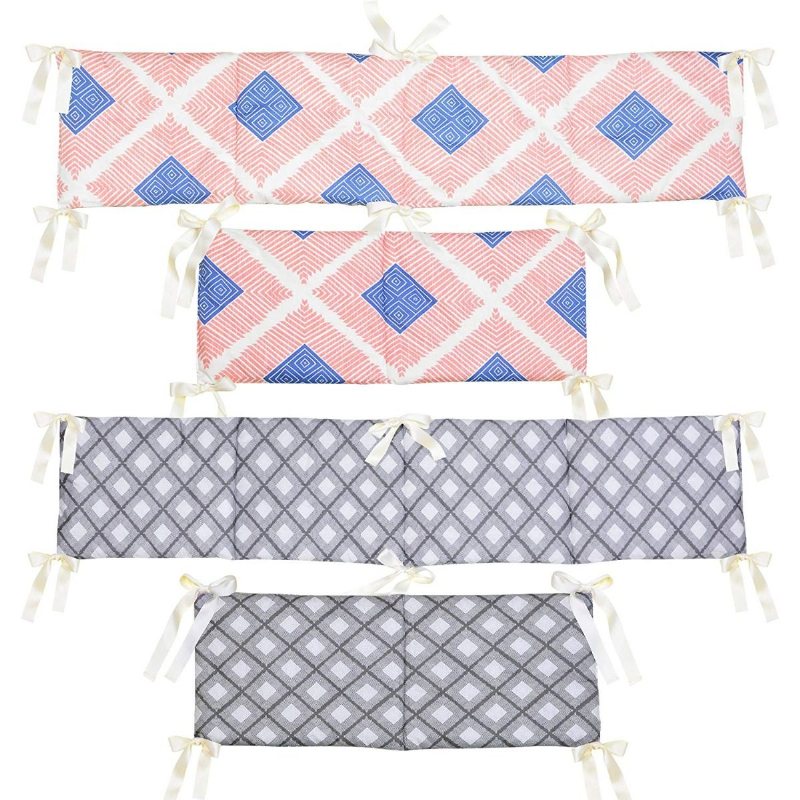 Rutig Spjälsäng Sängkläder Boho Set Med Stötfångare Rosa Blå Grå Baby Flickor Pojkar Barnkammare 100 % Bomull