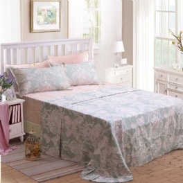 Sängkläder För Flickor 100 % Bomull Blush Damask Blommig Tryckta Lakan Sänglakansset Platta Fitted Örngott Set Rosa & Grå