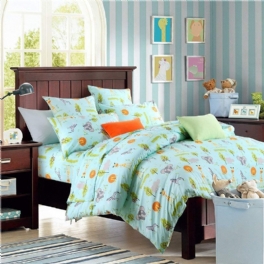 Sängkläder Set Woodland Elefanter Zebra Giraffe Lion Printed Påslakan Set 3-delat (inget Täcke Ingår)