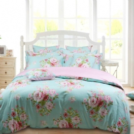 Shabby Blommigt Påslakanset Rosa Rutnät Bondgårdssängkläder I Bomull Med Dold Dragkedja 3 Delar 1 Påslakan & 2 Örngott