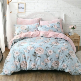 Shabby Rosa Blå Blommig Sängkläder Set Bomull Påslakan Set 4-delad
