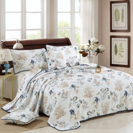 Snäckskal Coral Print Sängkläder Set Strandtema Quilt Set Bomull Nautical Queen Size Täcken Set Sommar