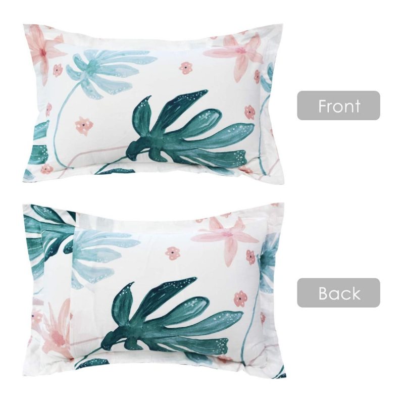 Sommar Shabby Lakan Set Rosa Blommor Och Fräschade Löv 100% Högkvalitativ Bomull Hypoallergena Djupa Ficka 4 Delar För Sovsal
