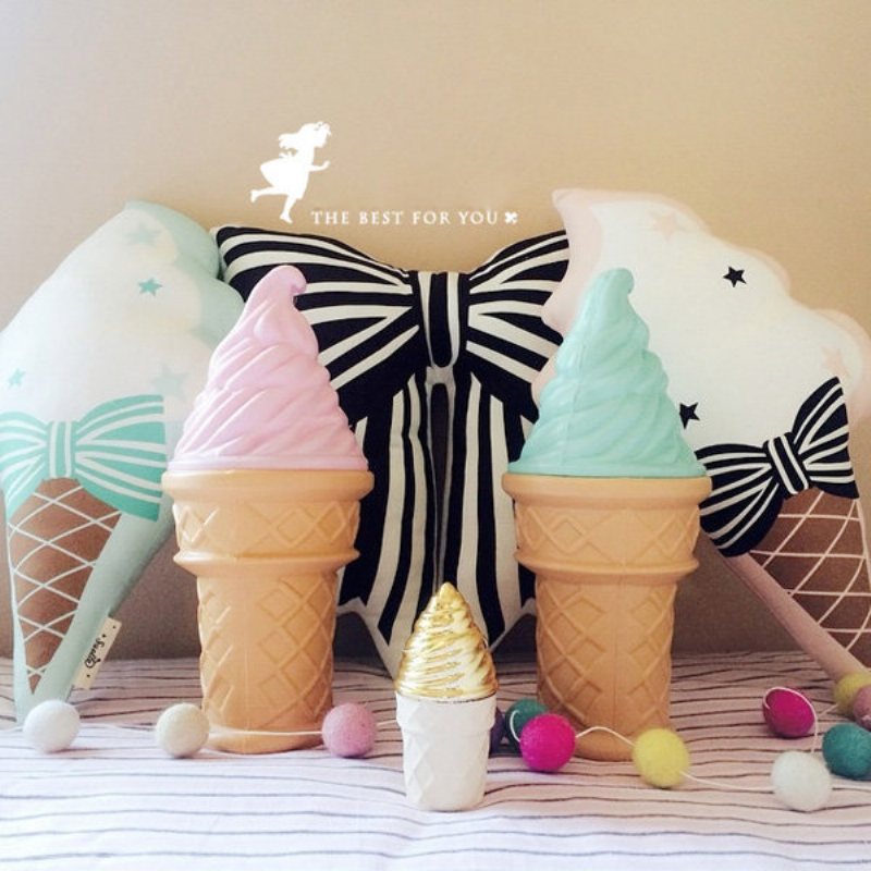 Söt Squishy Ice Cream Bowknot Slängkudde Bomullstyg Soffa Bilsäng Kudde Heminredning