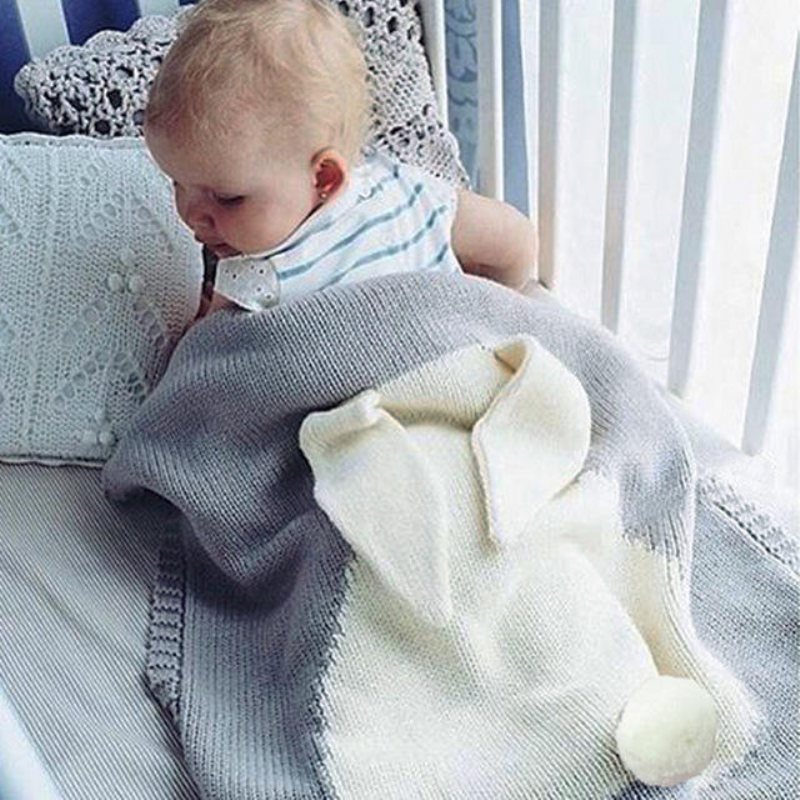 Söta Stickade Kanin Babyfiltar Spädbarn Mjuk Varm Ull Swaddle Barn Badhandduk Härlig