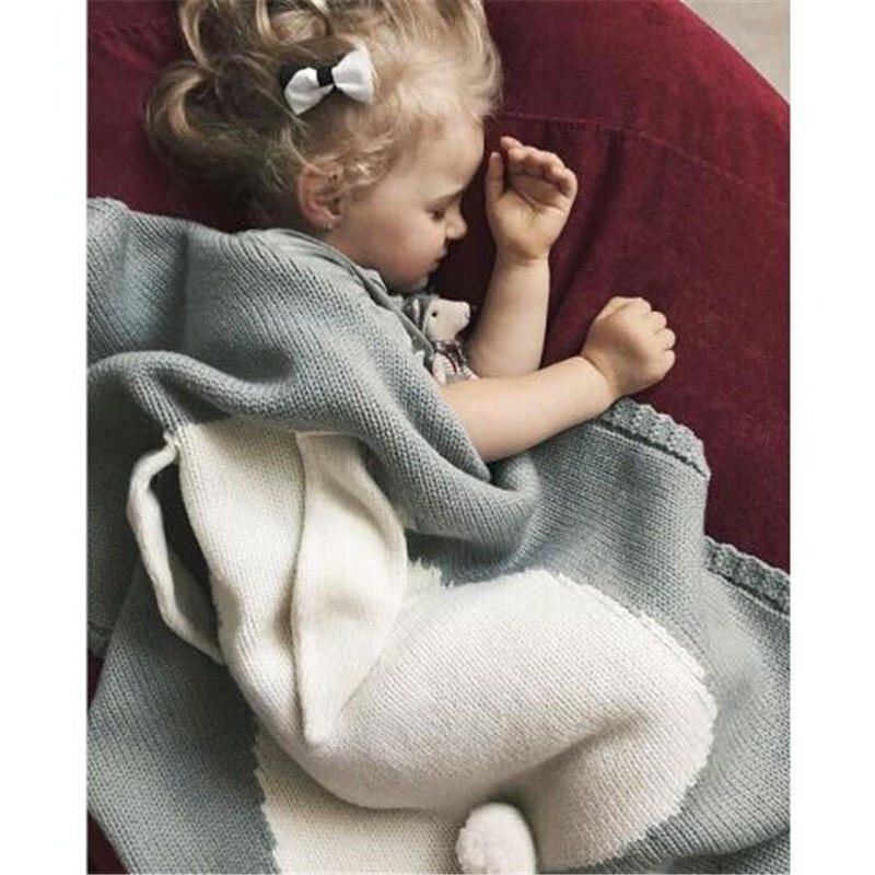 Söta Stickade Kanin Babyfiltar Spädbarn Mjuk Varm Ull Swaddle Barn Badhandduk Härlig