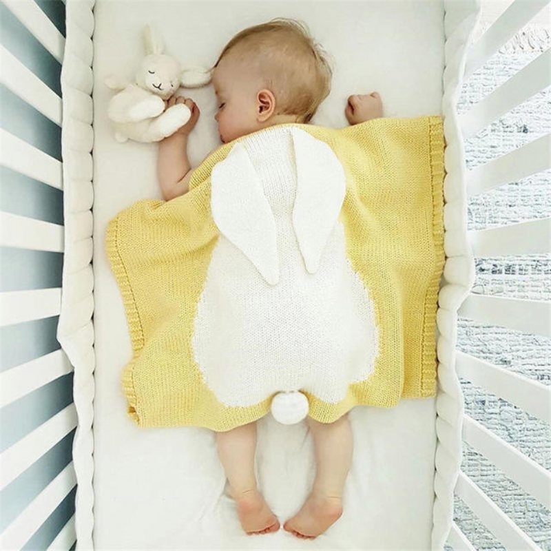 Söta Stickade Kanin Babyfiltar Spädbarn Mjuk Varm Ull Swaddle Barn Badhandduk Härlig