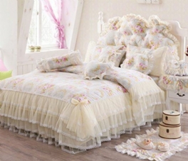 Spets Volang Påslakanset Blommönster Princess Koreansk Bomull Sängkläder Set Queen Size 8st