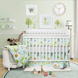 Spjälsängsängset För Pojkar Baby Woodland Spjälsäng Sängkläder Elefanter Zebra Giraffe Lion Tryckt 100 % Egyptisk Bomull Hypoallergenic