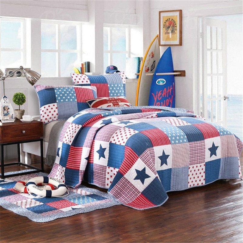 Star Kids Patchwork Twin Quilt Överkast Barn Sängkläder