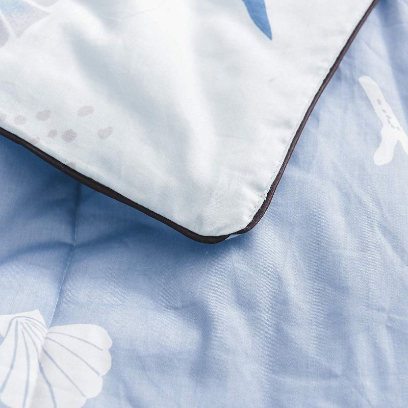 Summer Quilt Nautical Coastal Thin Lätt Täcke Ljusblå 100% Bomull Super Mjuk Vändbar 1 Styck