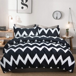 Svart Och Vitt Chevron-bäddset Queen Geometric Påslakanset Med Dragkedja (1 Påslakan + 2 Örngott)