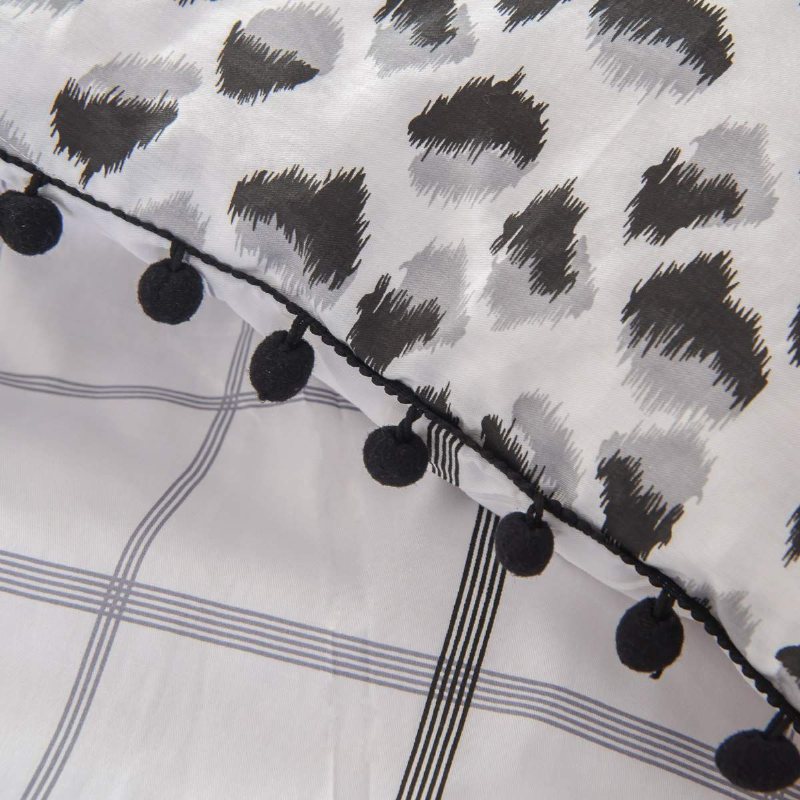 Svart Och Vitt Leopard Påslakan Set 3 Styck Pom-fringe Modern Sängkläder Set 100 % Ren Bomull Pojkar Tonåringar Flickor Barn