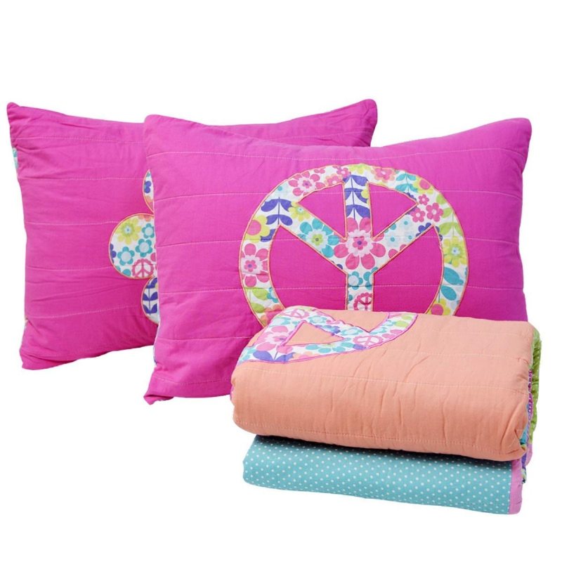 Täckenset För Tjejer I Full Storlek Peace Sign Sängkläder Set Pastell Patchwork Quilt Set 100 % Bomull 3-delad