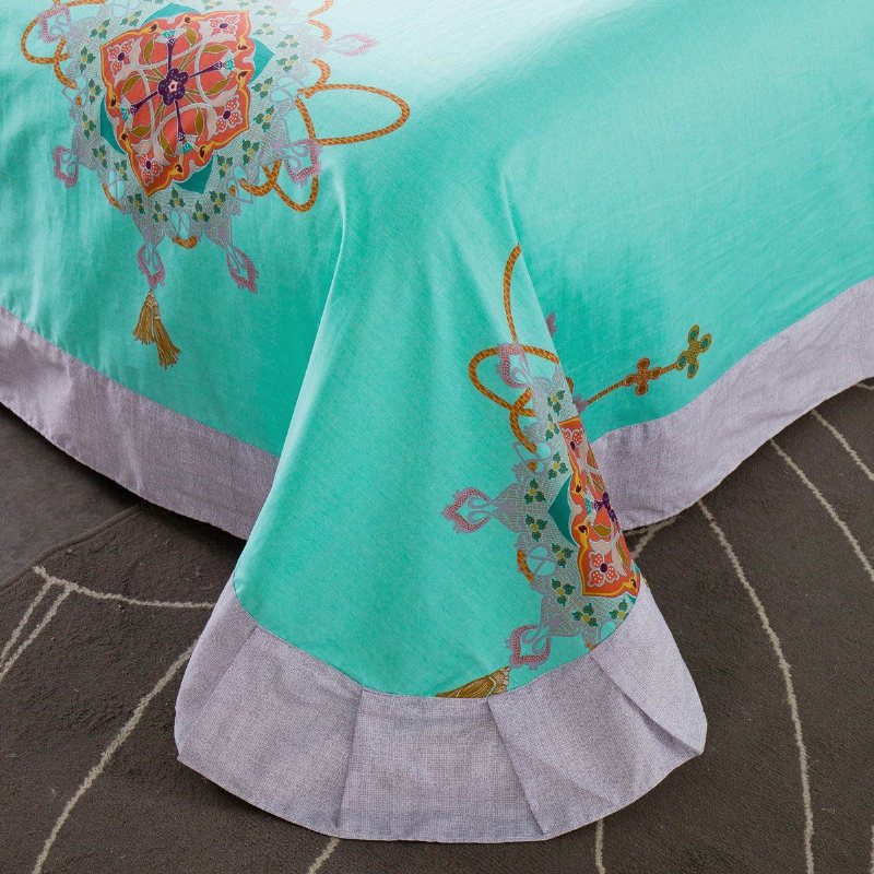 Teal Shabby Floral Girls Påslakan Set Bohemian Sängkläder