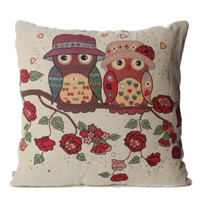 Tecknad Animal Owl Print Kuddfodral Hemmakontor Bil Örngott