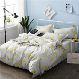 Textil 4 St Sängset I Full Storlek Fruktmönster Design Täckeöverdrag Påslakanset Med Dragkedja Fyra Hörnband