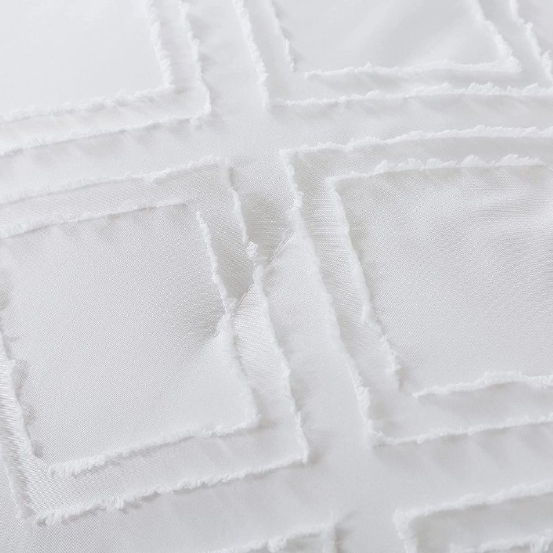 Tofsad Romb Tofs Fransad Design Bohemisk Täcken Set Queen Size Girl's White Sängkläder Set Quilt Med Örngott
